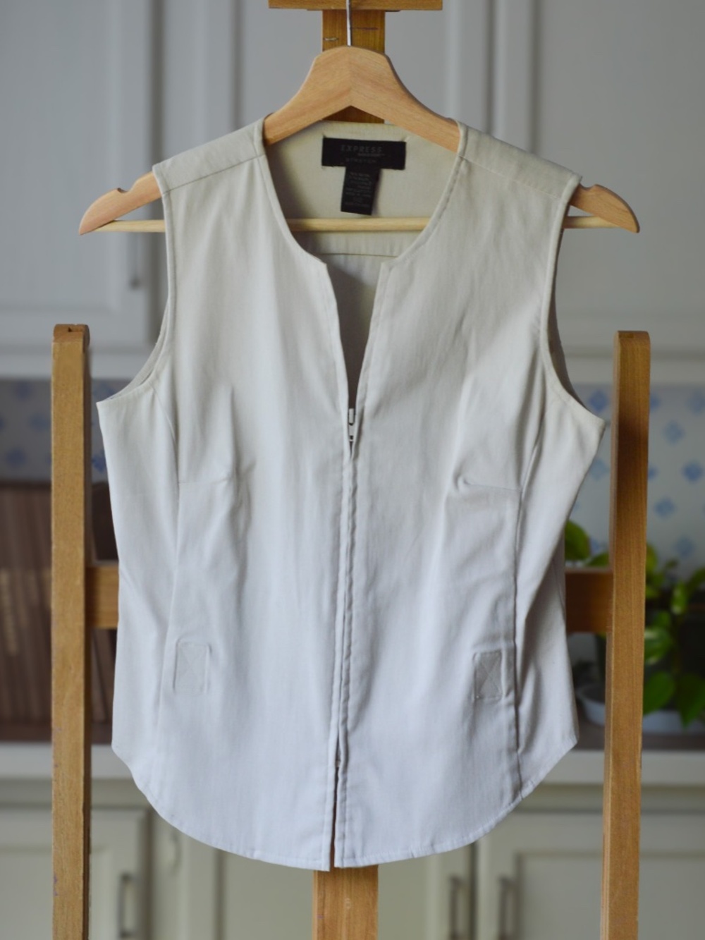Vintage 90s Y2K Express World Brand Beige Cream Zip Front Tailored Vest